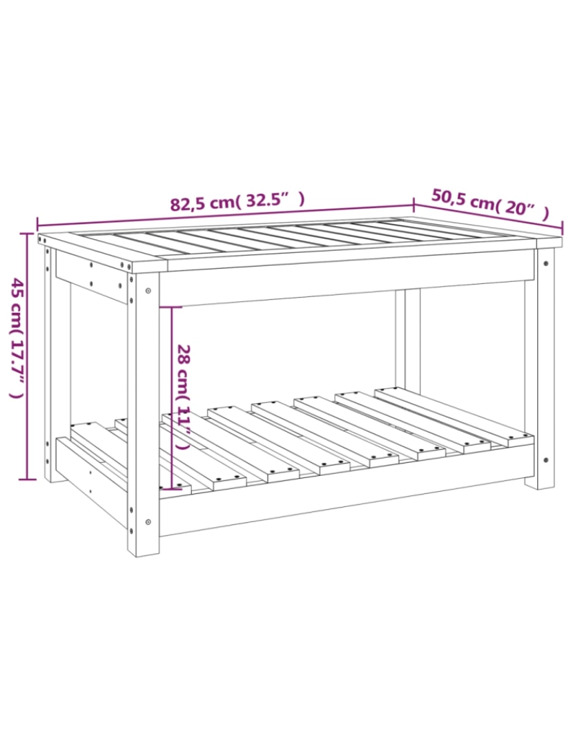 imagem de vidaXL Mesa jardim 82,5x50,5x45cm madeira de pinho maciça castanho-mel9