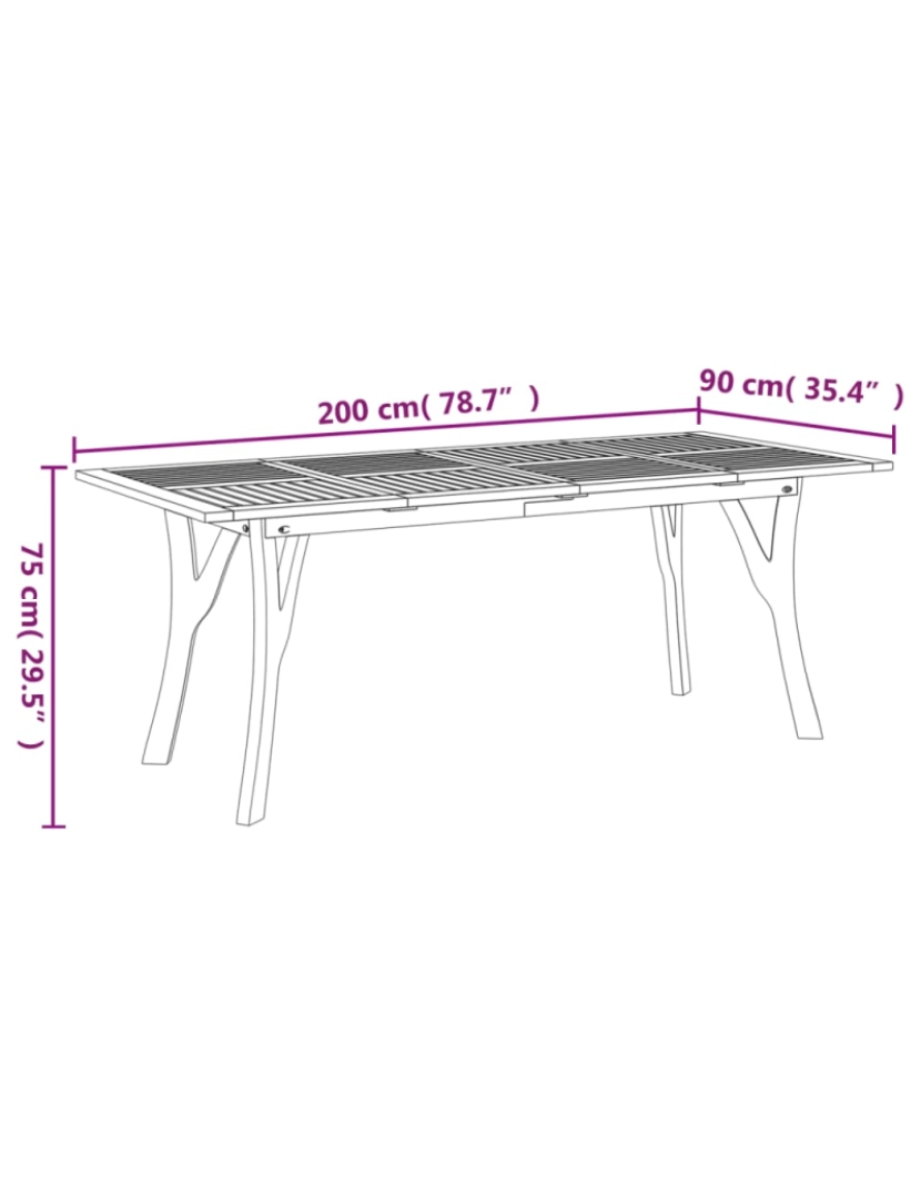 imagem de vidaXL Mesa de jardim 200x90x75 cm madeira de acácia maciça7