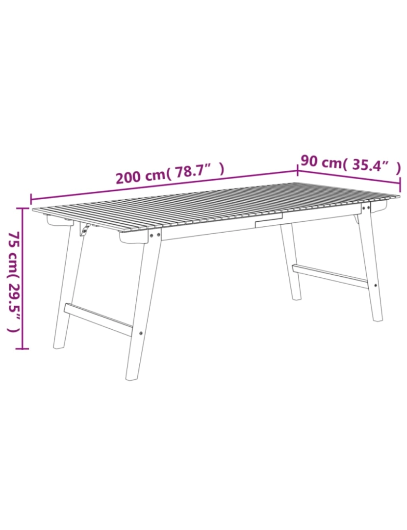 imagem de vidaXL Mesa de jardim 200x90x75 cm madeira de acácia maciça7