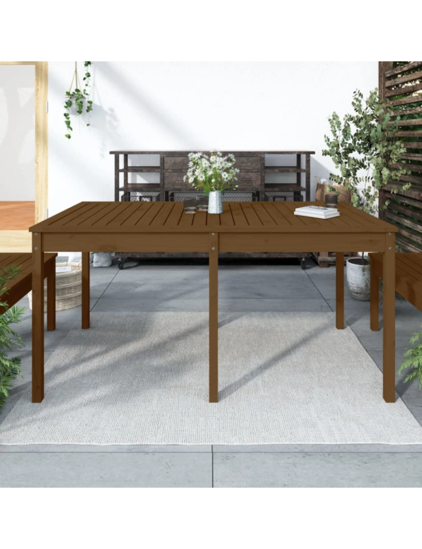 imagem de vidaXL Mesa de jardim 159,5x82,5x76 cm pinho maciço castanho-mel2