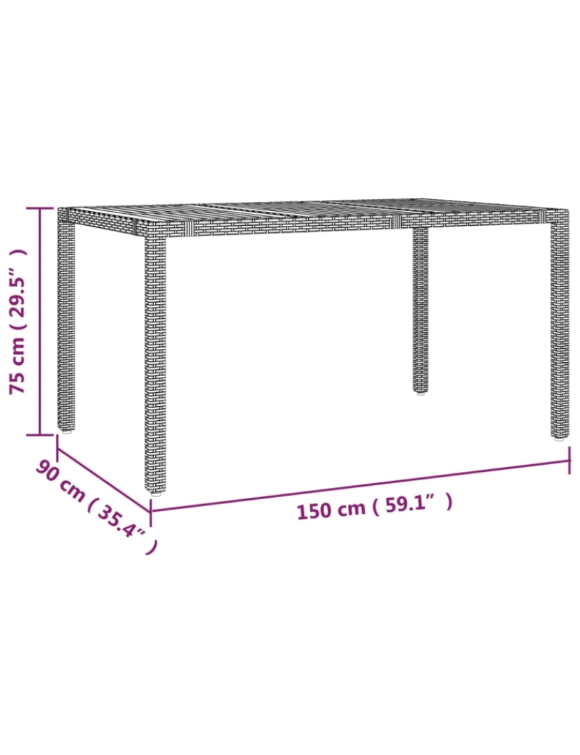 imagem de vidaXL Mesa de jardim c/ tampo de madeira vime PE/acácia maciça preto7