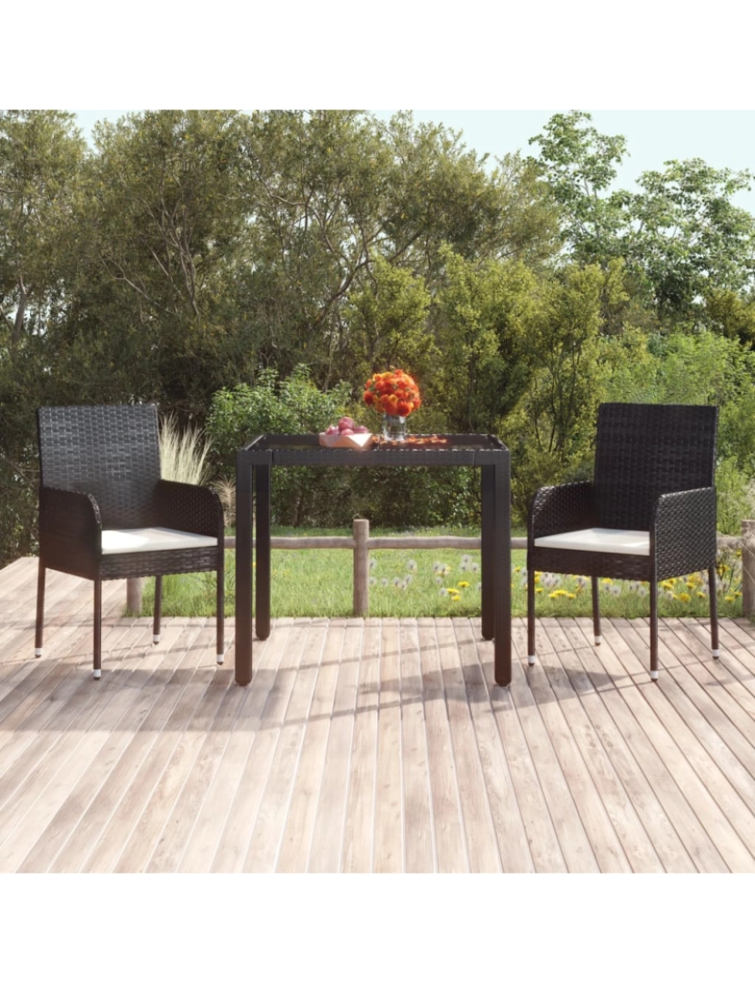 imagem de vidaXL Mesa de jardim com tampo de vidro 90x90x75 cm vime PE preto3