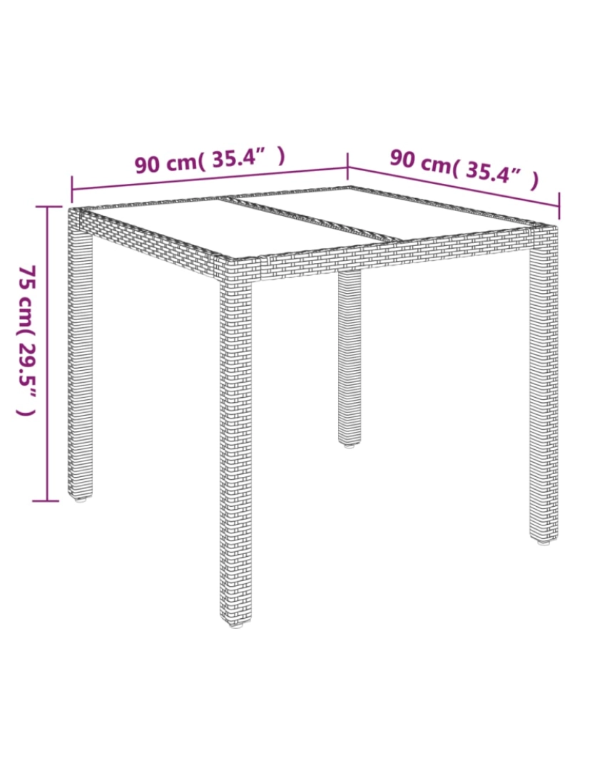 imagem de vidaXL Mesa de jardim com tampo de vidro 90x90x75 cm vime PE preto8