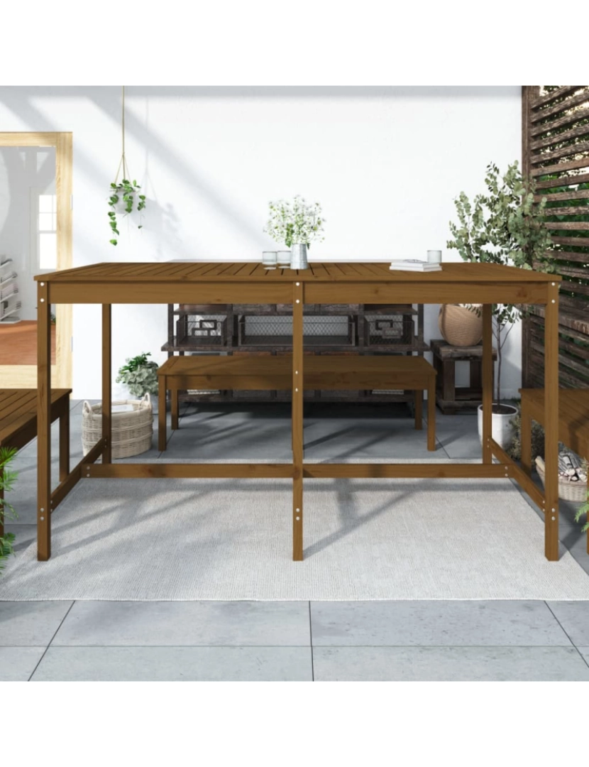 imagem de vidaXL Mesa jardim 203,5x90x110 cm pinho maciço castanho-mel4