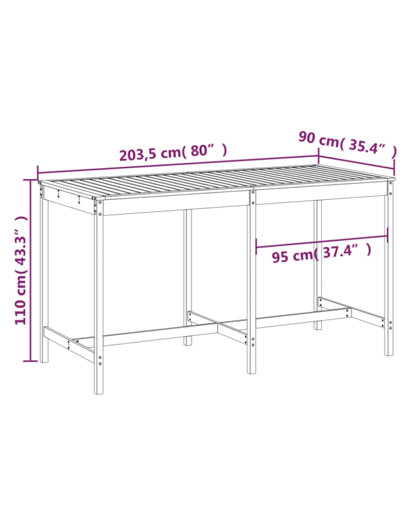 imagem de vidaXL Mesa jardim 203,5x90x110 cm pinho maciço castanho-mel8