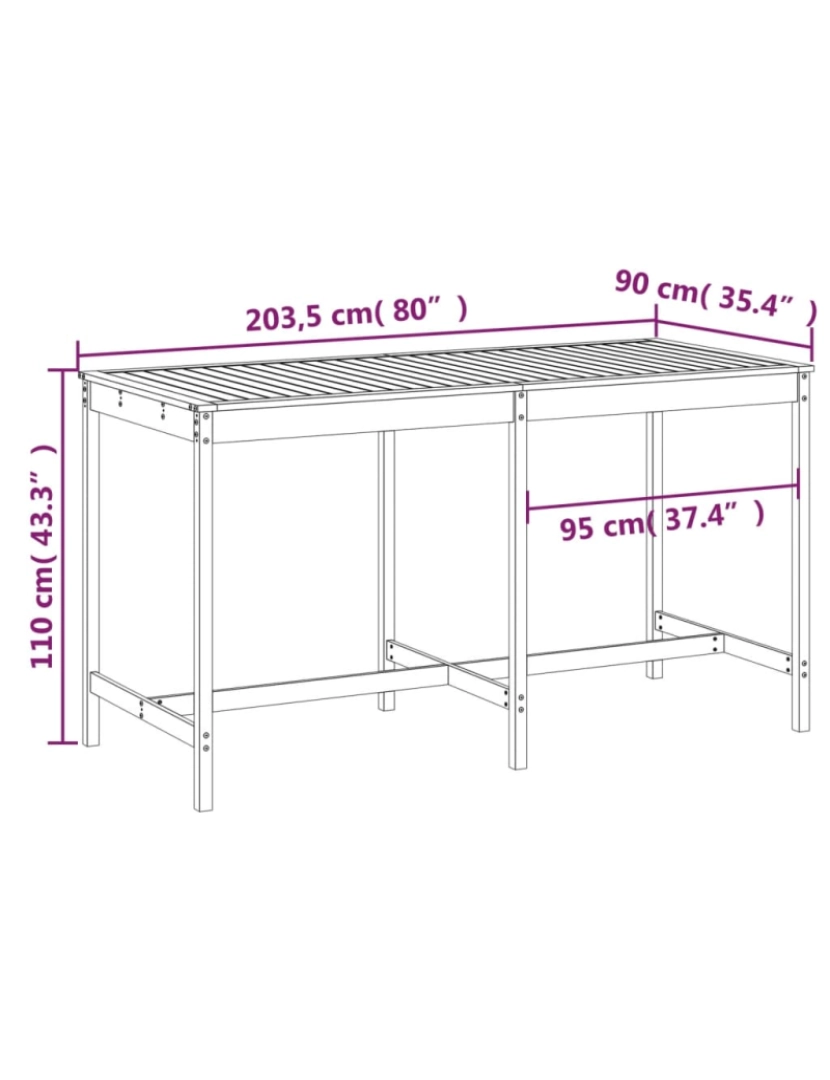 imagem de vidaXL Mesa de jardim 203,5x90x110 cm madeira de douglas maciça8