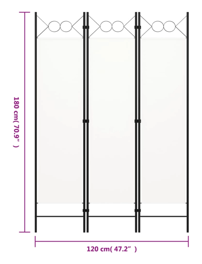 imagem de vidaXL Divisória de quarto com 3 painéis 120x180 cm branco nata7