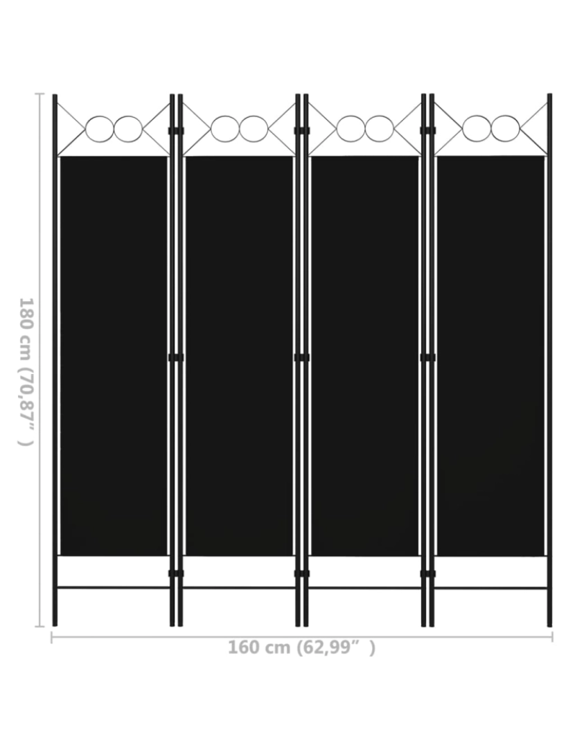 imagem de vidaXL Divisória de quarto com 4 painéis 160x180 cm preto7