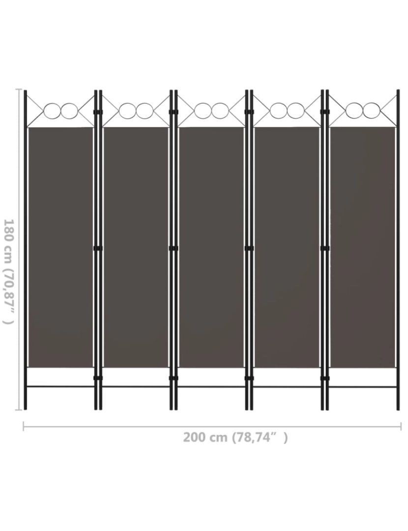 imagem de vidaXL Divisória de quarto com 5 painéis 200x180 cm antracite7