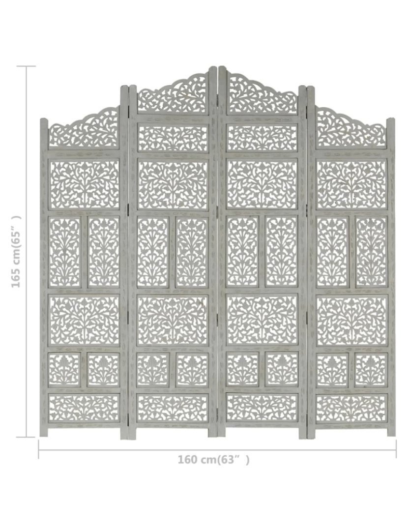 imagem de vidaXL Biombo esculp mão 4 painéis 160x165cm mangueira maciça cinzento8