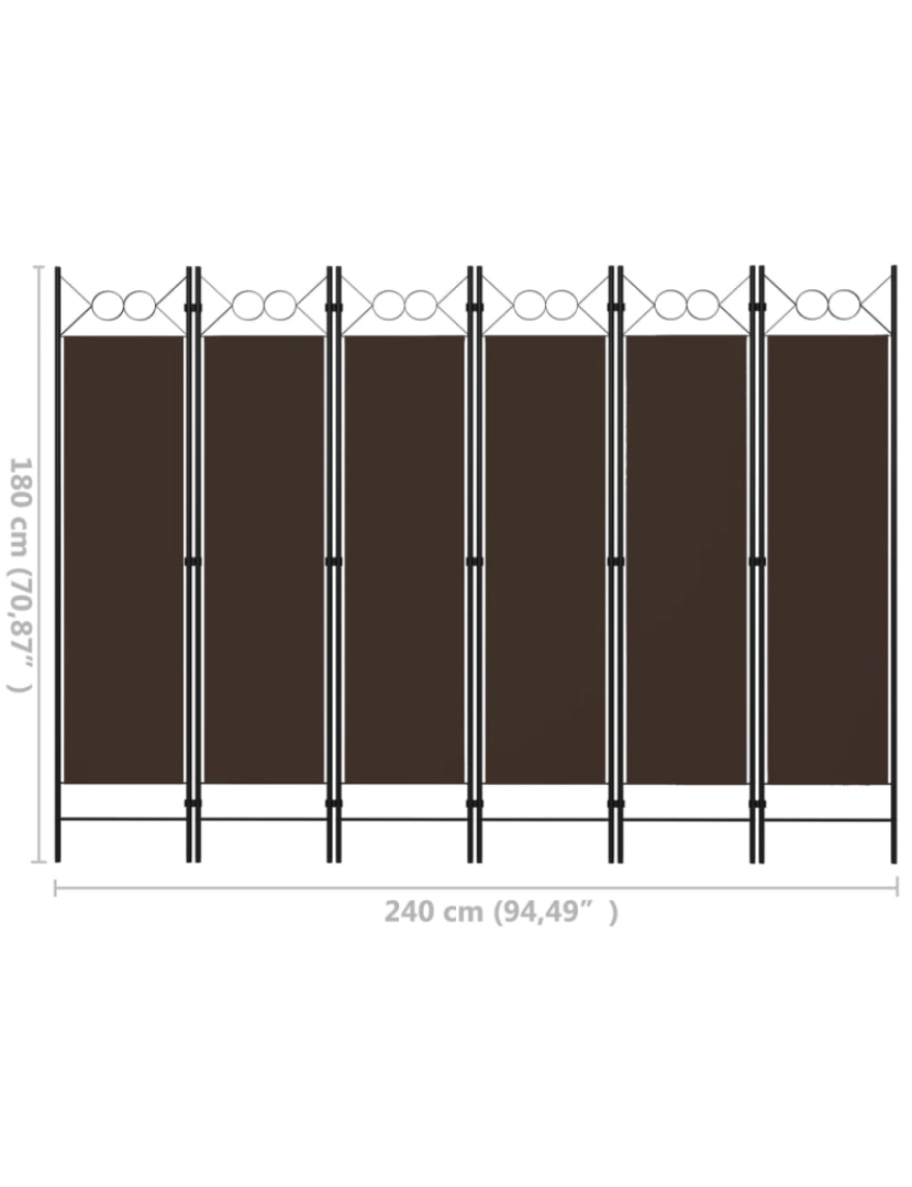 imagem de vidaXL Divisória de quarto com 6 painéis 240x180 cm castanho7