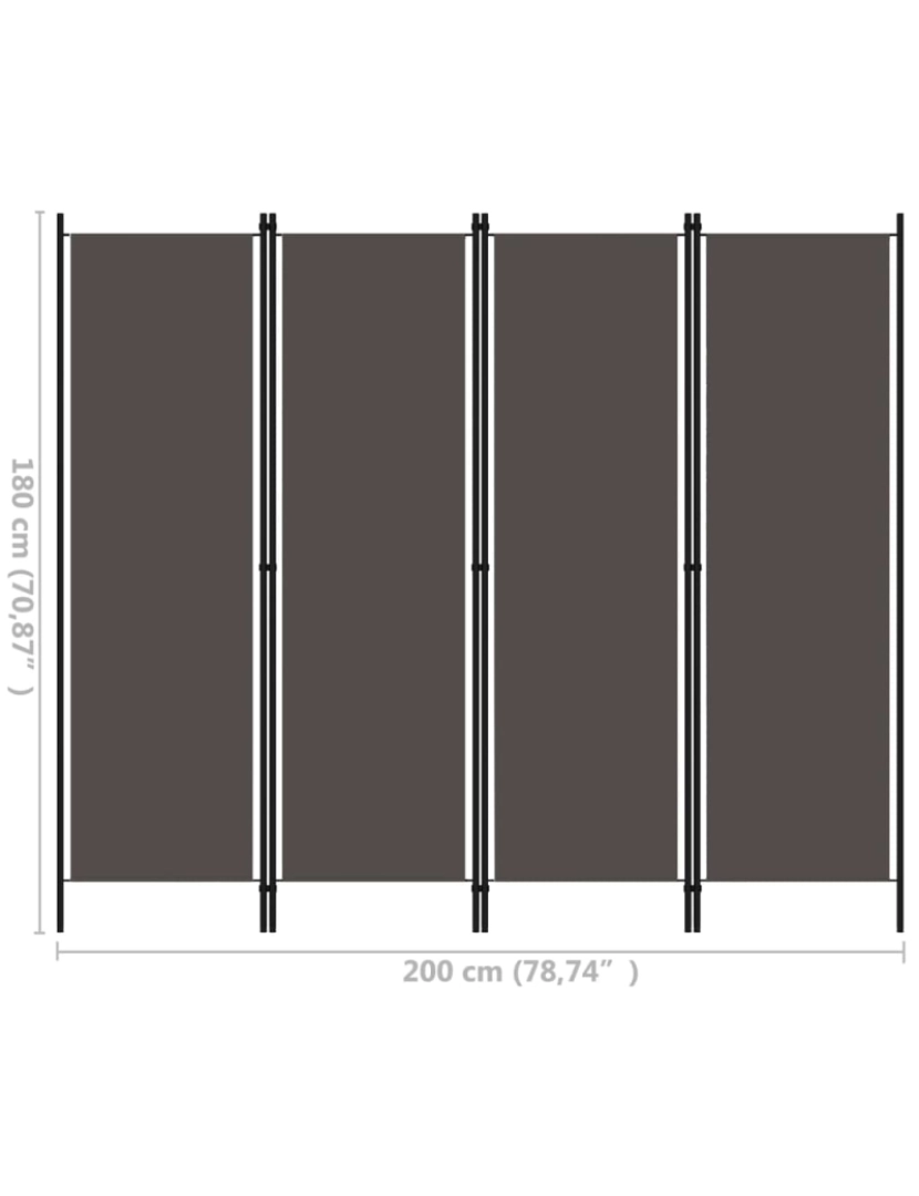 imagem de vidaXL Divisória de quarto com 4 painéis 200x180 cm antracite7