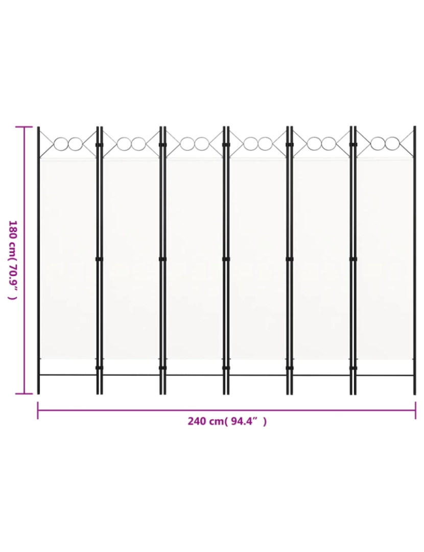 imagem de vidaXL Divisória de quarto com 6 painéis 240x180 cm branco nata7