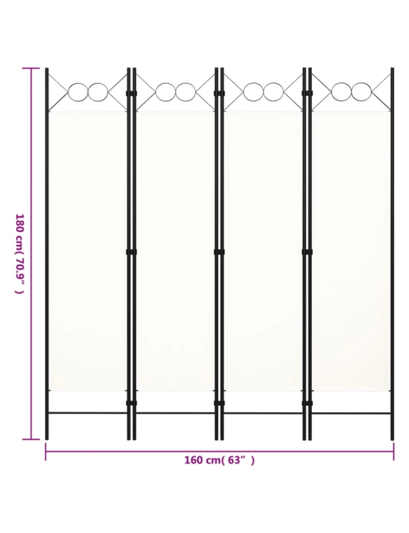 imagem de vidaXL Divisória de quarto com 4 painéis 160x180 cm branco nata7