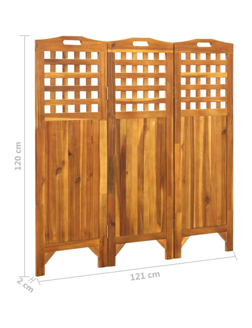 imagem de vidaXL Biombo com 3 painéis 121x2x120 cm madeira de acácia maciça8