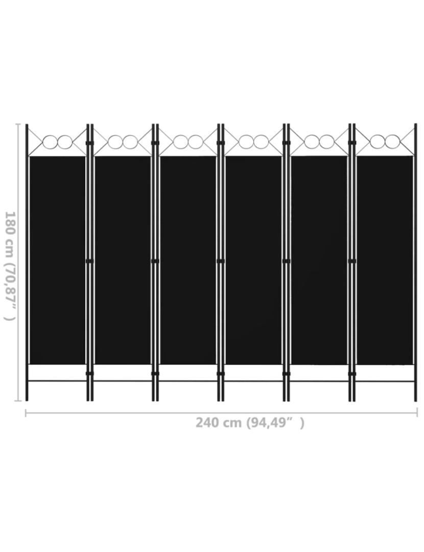 imagem de vidaXL Divisória de quarto com 6 painéis 240x180 cm preto7