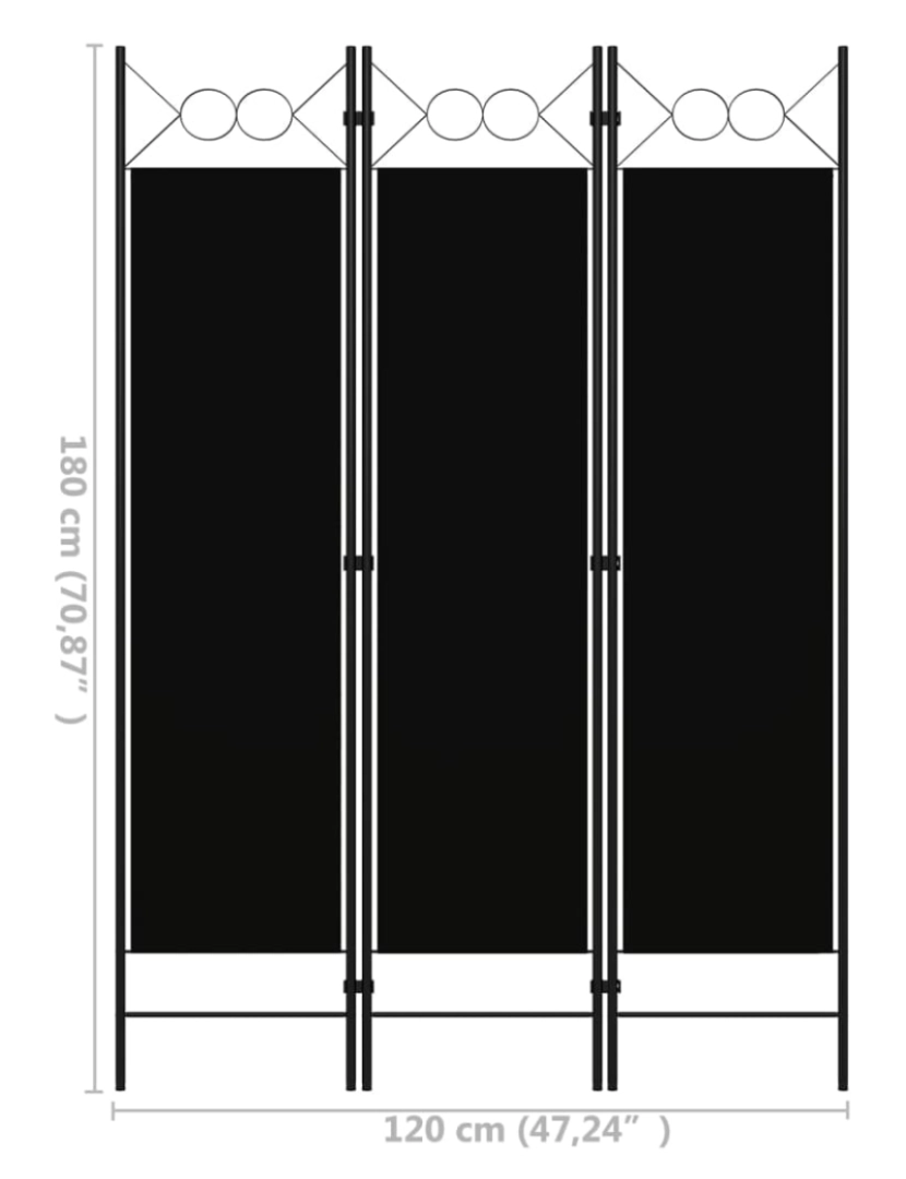 imagem de vidaXL Divisória de quarto com 3 painéis 120x180 cm preto7