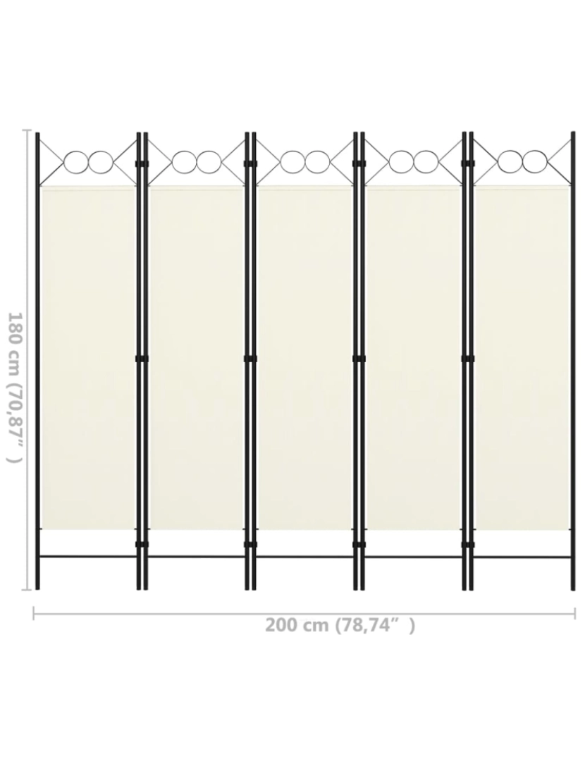 imagem de vidaXL Divisória de quarto com 5 painéis 200x180 cm branco nata7