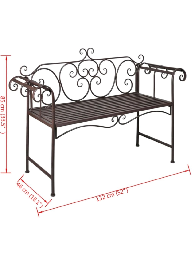 imagem de vidaXL Banco de jardim 132 cm aço antigo castanho6
