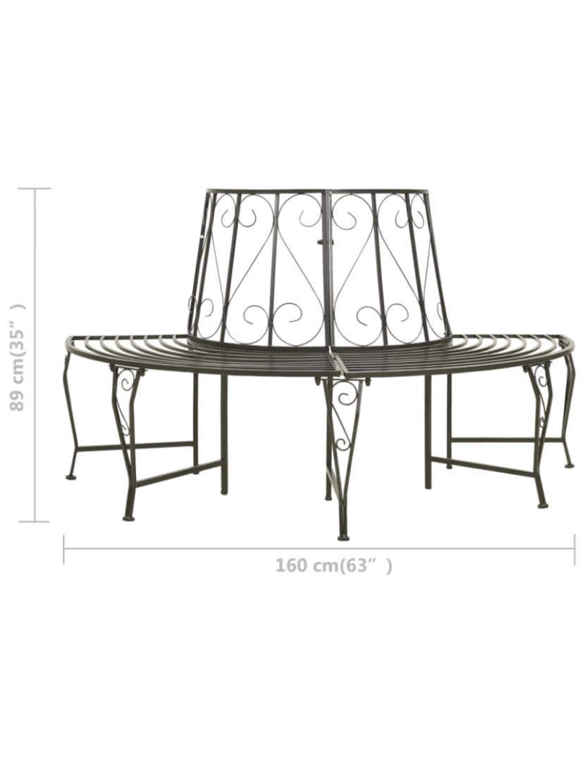 imagem de vidaXL Banco de jardim para árvore semicircular 160 cm aço8