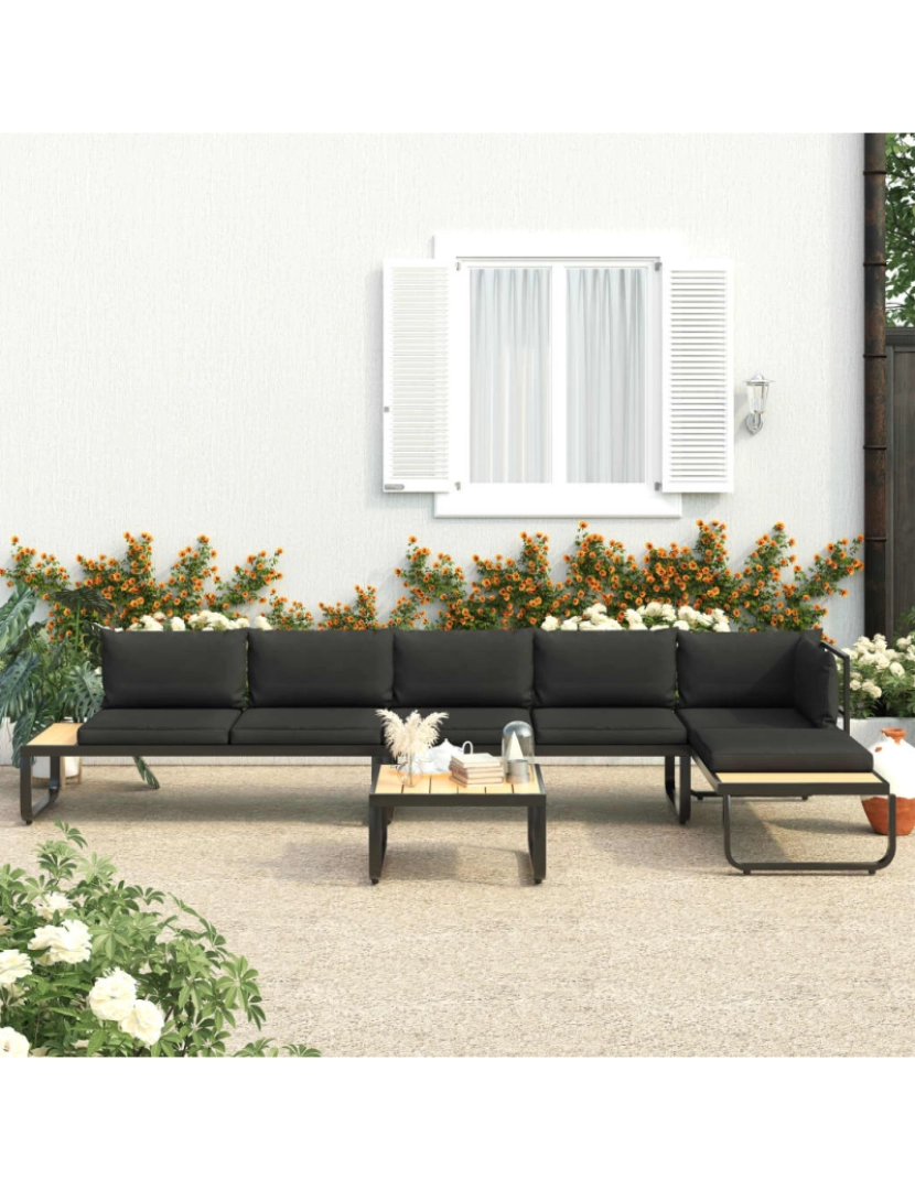 imagem de vidaXL Sofás de canto para jardim com almofadões 4 pcs alumínio e WPC2