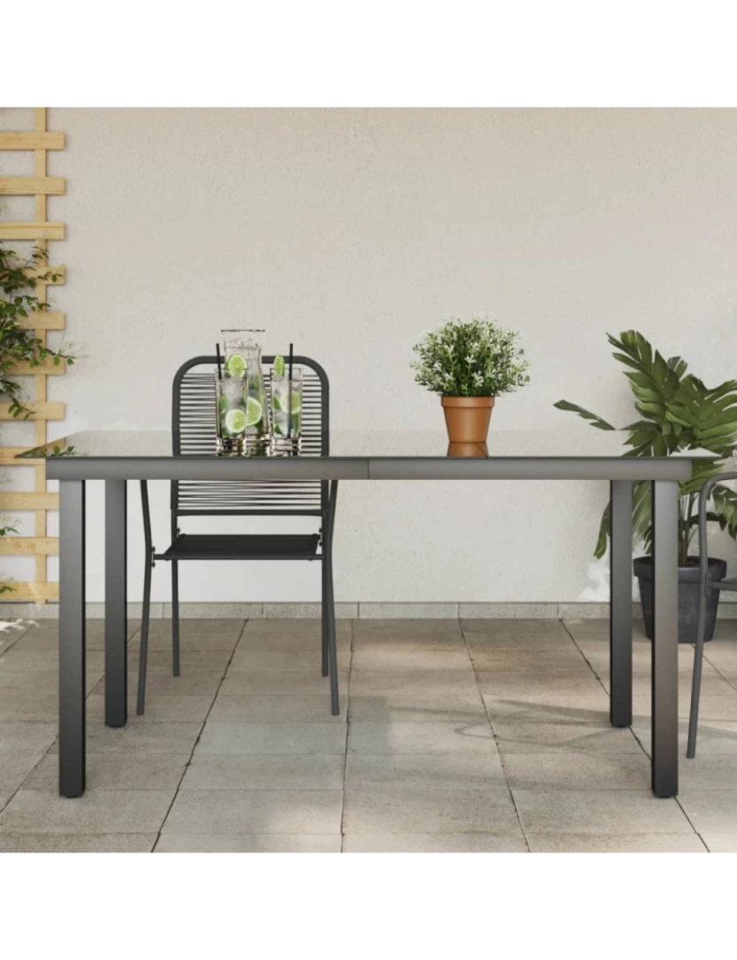 imagem de vidaXL Mesa de jardim em alumínio e vidro 150x90x74 cm preto2