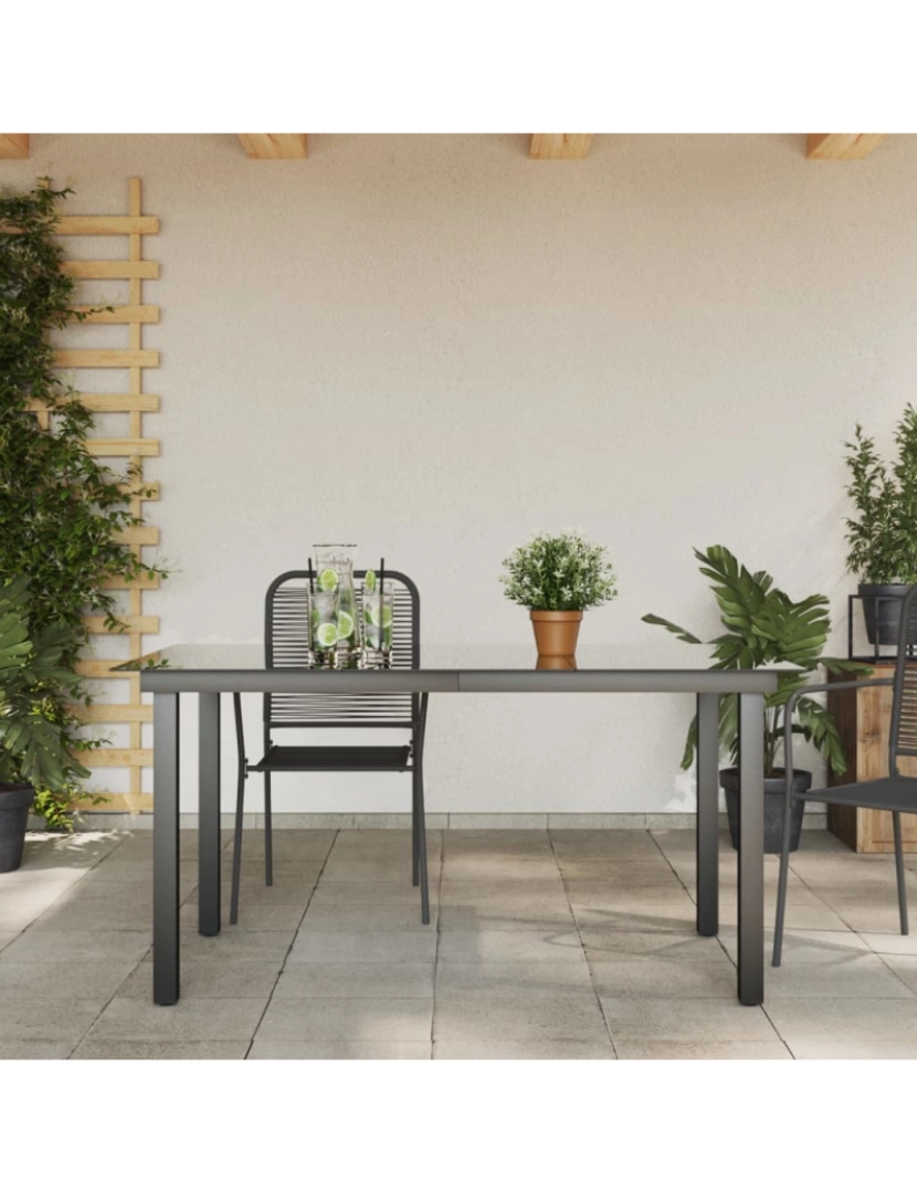 imagem de vidaXL Mesa de jardim em alumínio e vidro 150x90x74 cm preto4