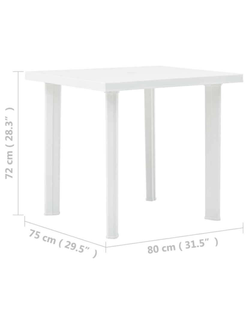 imagem de vidaXL Mesa de jardim 80x75x72 cm plástico branco6