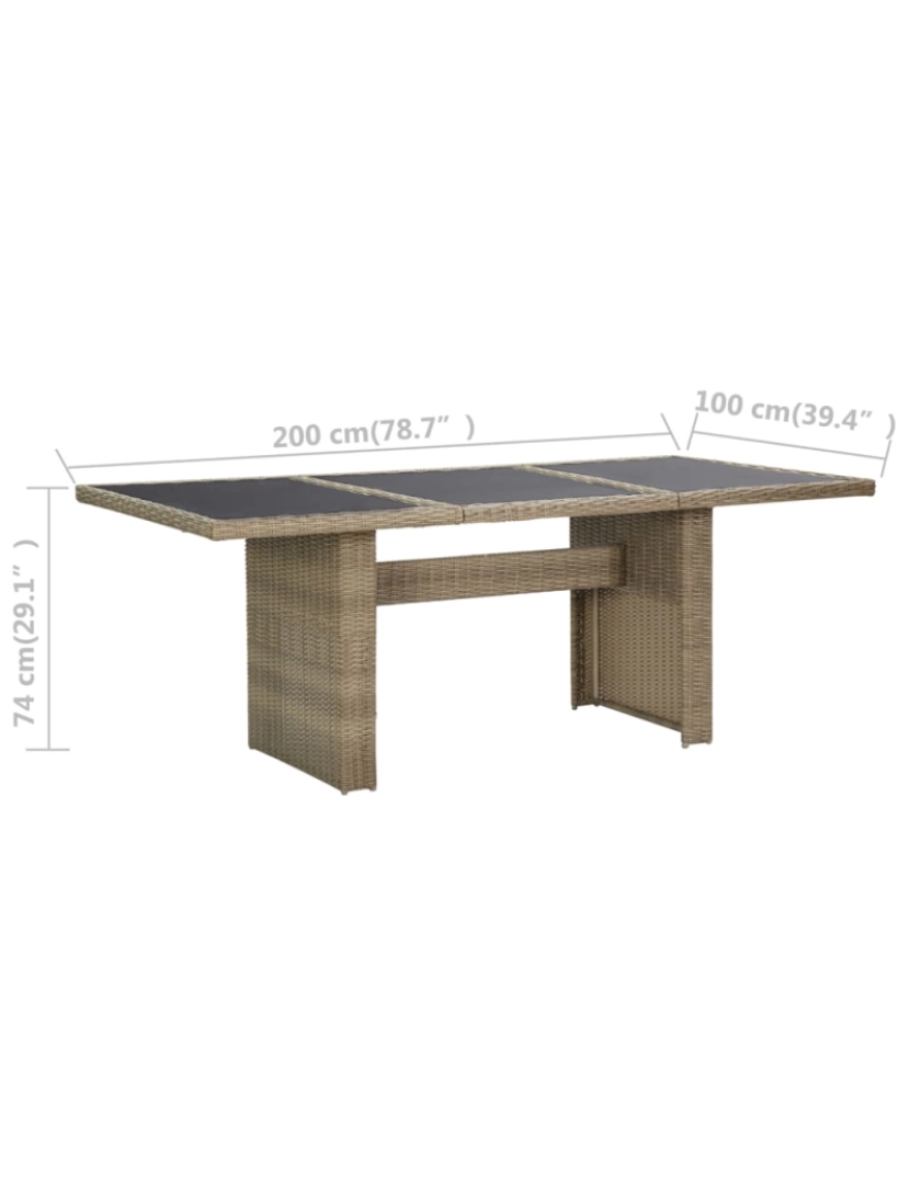 imagem de vidaXL Mesa de jantar jardim 200x100x74 cm vidro e vime PE castanho7