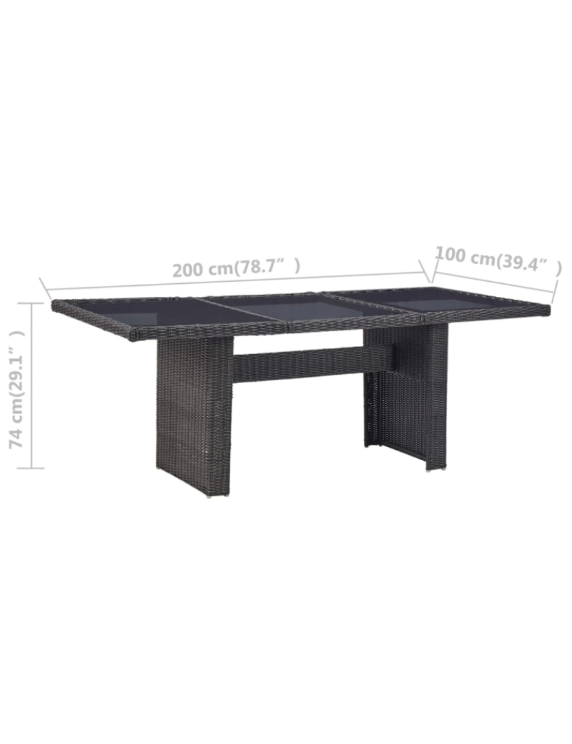 imagem de vidaXL Mesa de jantar jardim 200x100x74 cm vidro e vime PE preto7