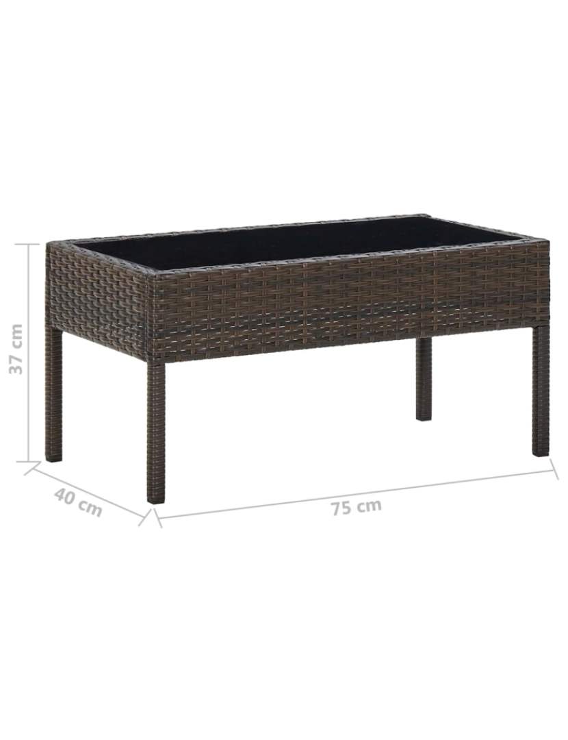 imagem de vidaXL Mesa de jardim 75x40x37 vime PE castanho6