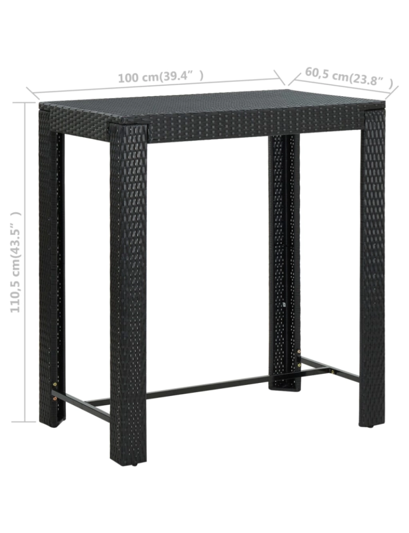 imagem de vidaXL Mesa de bar para jardim 100x60,5x110,5 cm vime PE preto7