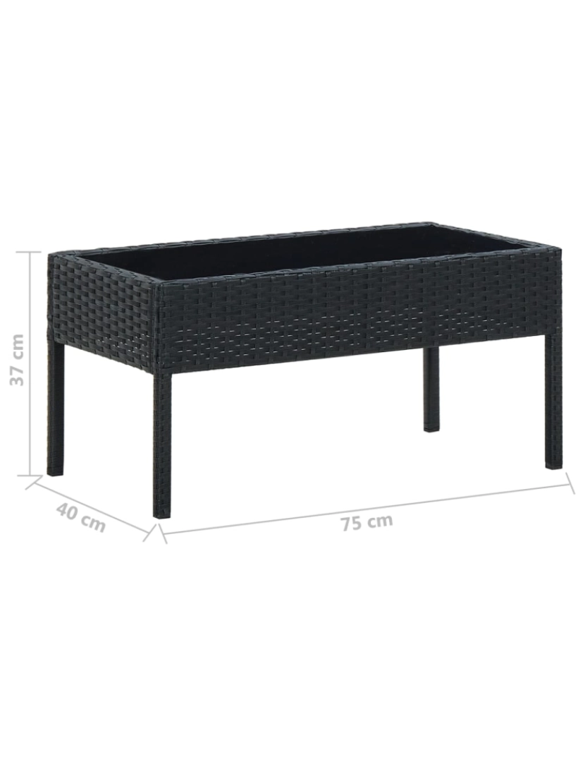 imagem de vidaXL Mesa de jardim 75x40x37 vime PE preto6