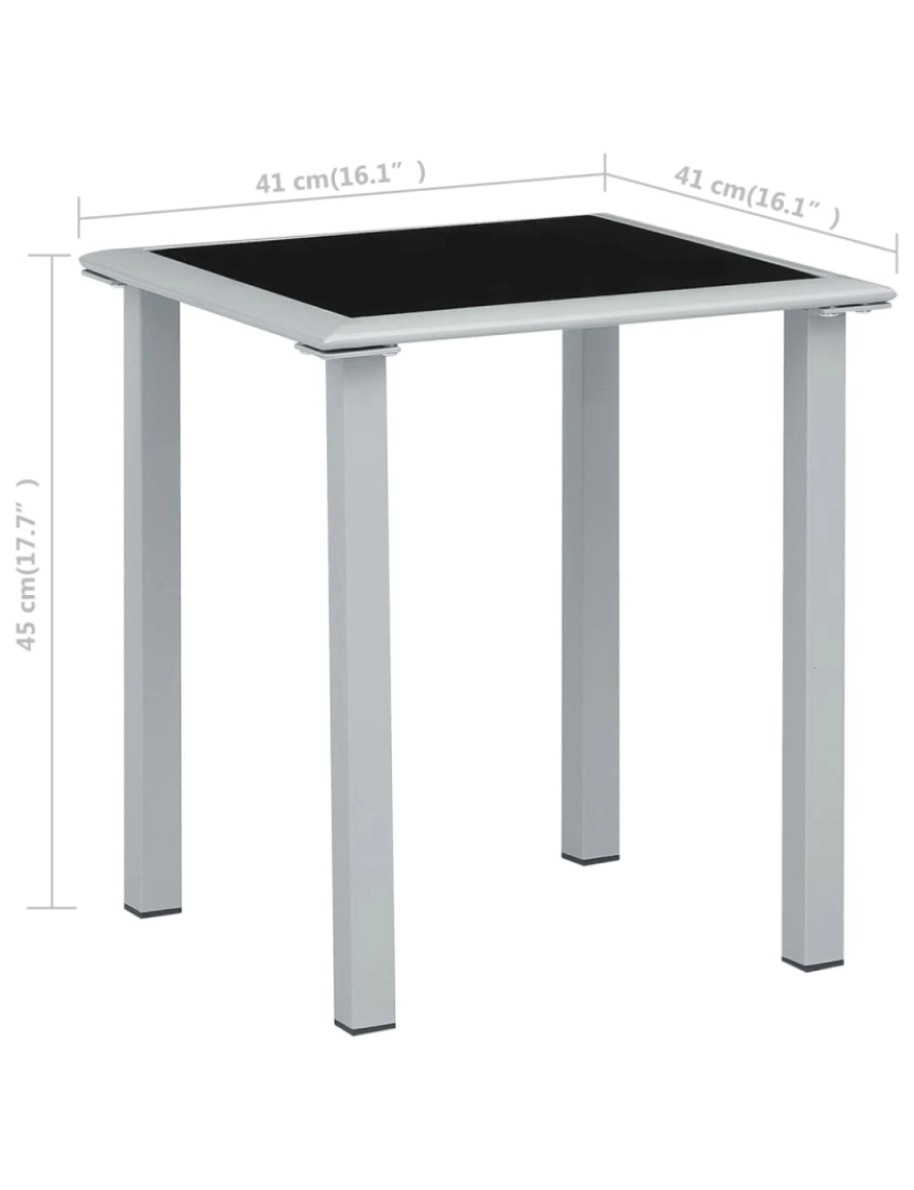 imagem de vidaXL Mesa de jardim 41x41x45 cm aço prateado e vidro preto5