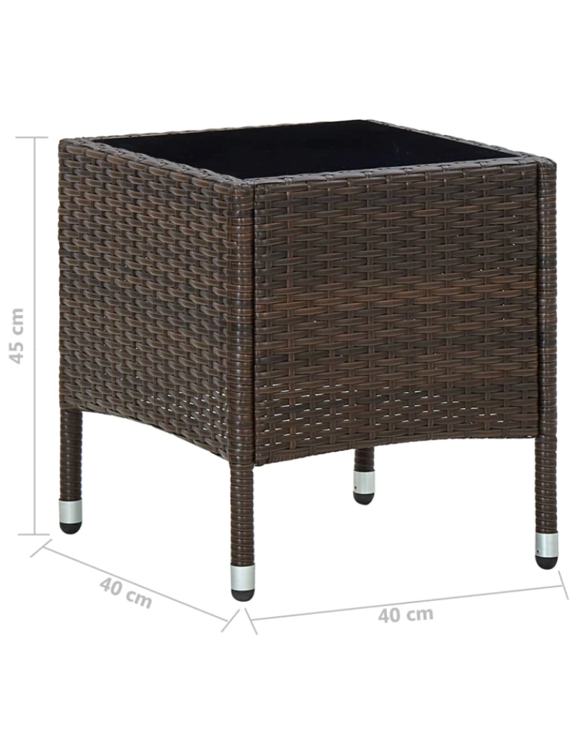 imagem de vidaXL Mesa de jardim 40x40x45 vime PE castanho6