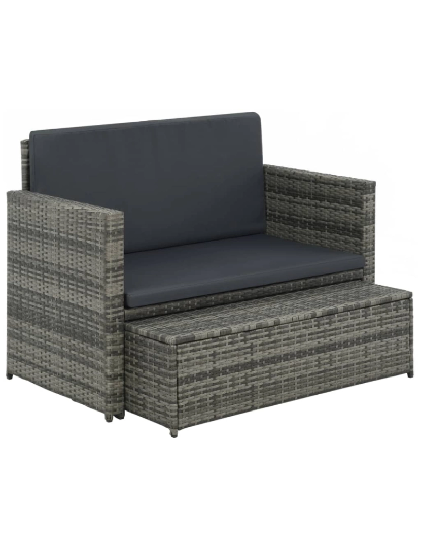 imagem de vidaXL 2 pcs conjunto lounge de jardim c/ almofadões vime PE cinzento3