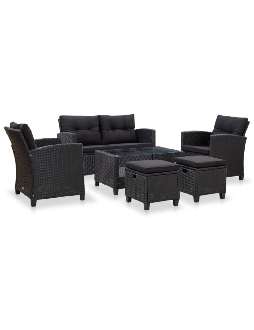 imagem de vidaXL 6 pcs conjunto sofás de jardim c/ almofadões vime PE preto1