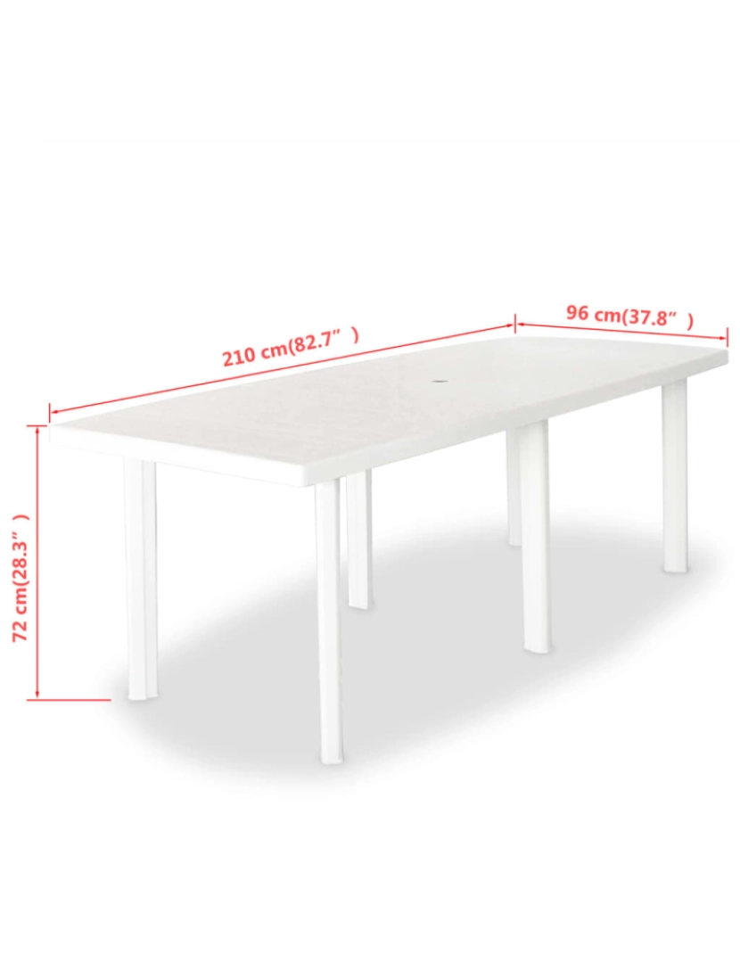 imagem de vidaXL Mesa de jardim 210x96x72 cm plástico branco6