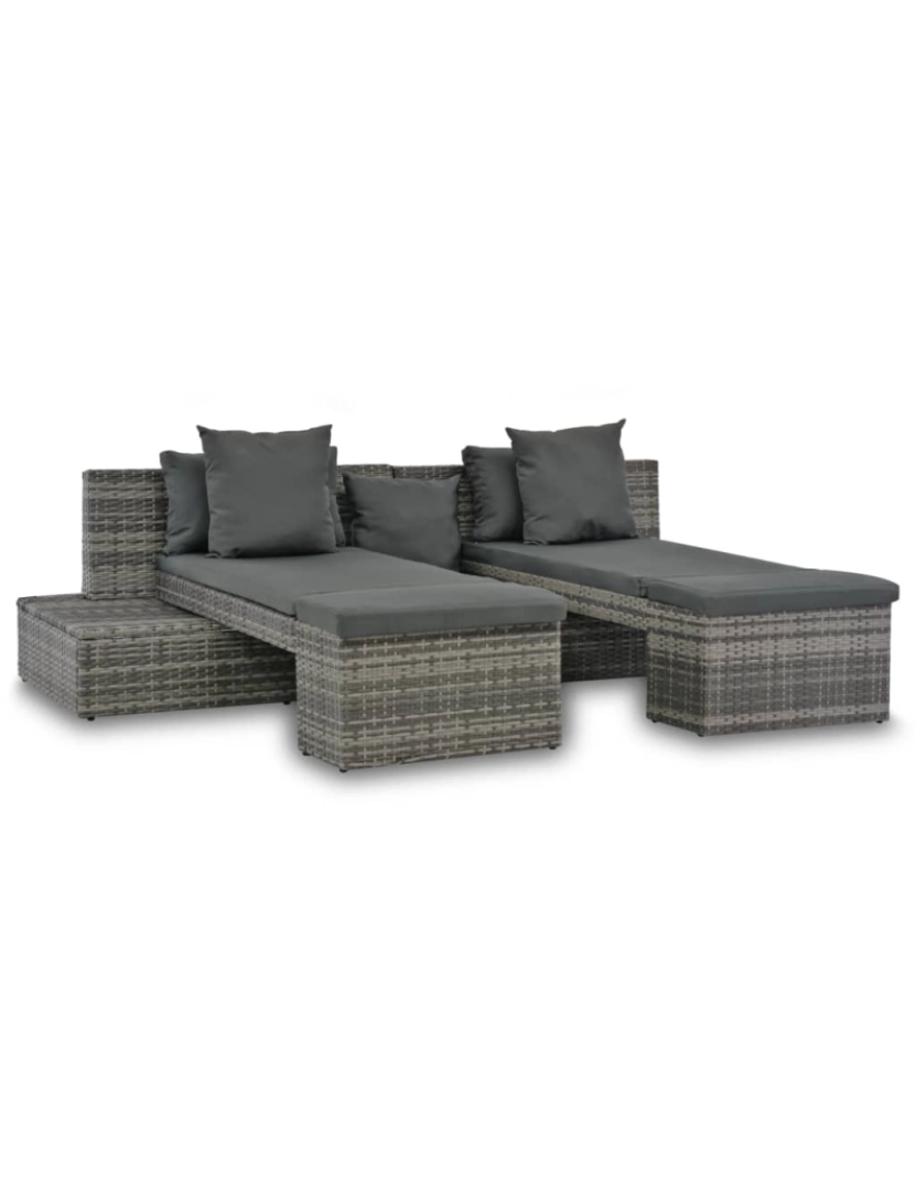 imagem de vidaXL Conjunto lounge de jardim c/ almofadões 4 pcs vime PE cinzento1