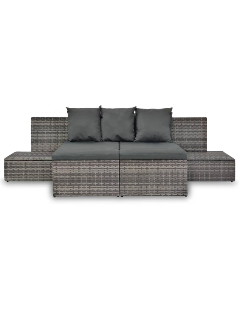 imagem de vidaXL Conjunto lounge de jardim c/ almofadões 4 pcs vime PE cinzento4