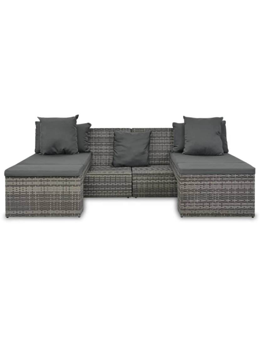 imagem de vidaXL Conjunto lounge de jardim c/ almofadões 4 pcs vime PE cinzento5