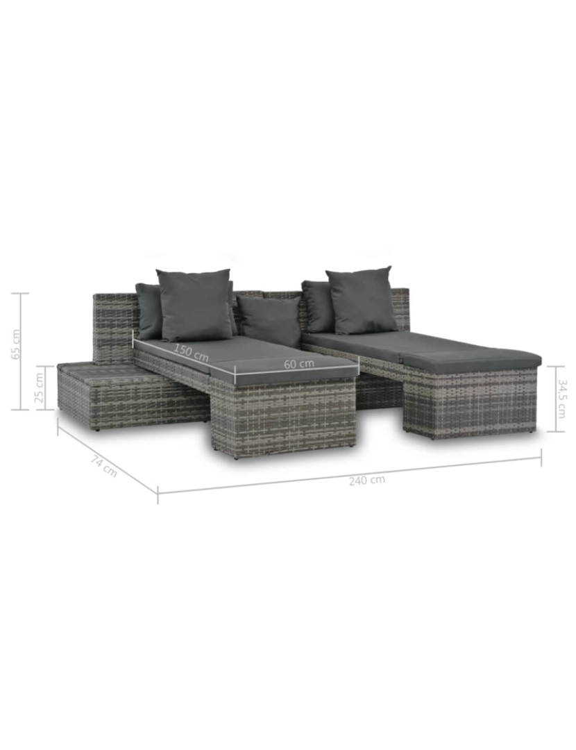 imagem de vidaXL Conjunto lounge de jardim c/ almofadões 4 pcs vime PE cinzento7