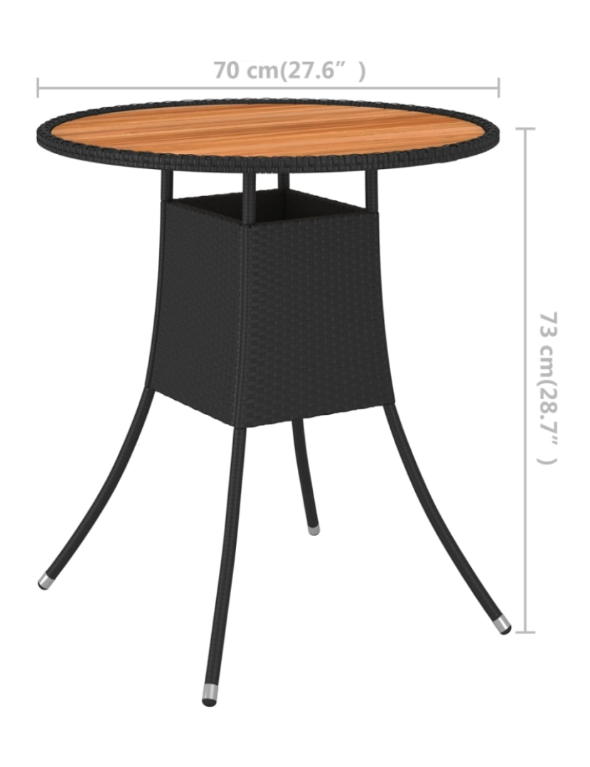 imagem de vidaXL Mesa de jantar p/ jardim Ø 70 cm vime PE e acácia maciça preto6