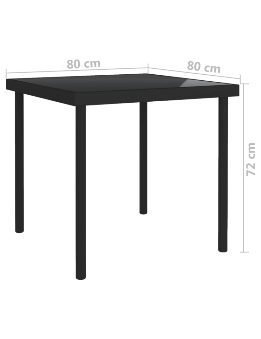 imagem de vidaXL Mesa de jantar para exterior 80x80x72 cm vidro e aço preto5