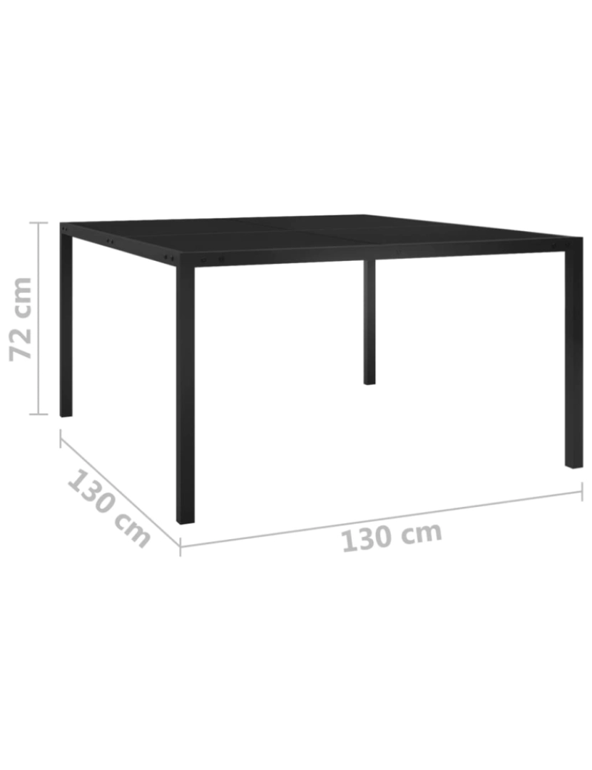 imagem de vidaXL Mesa de jardim 130x130x72 cm aço e vidro preto7