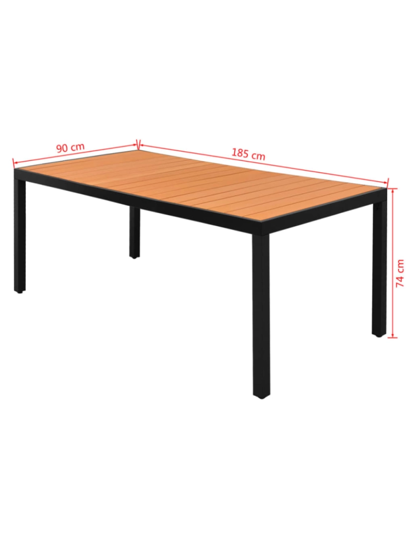 imagem de vidaXL Mesa de jardim em alumínio e WPC 185x90x74 cm castanho4