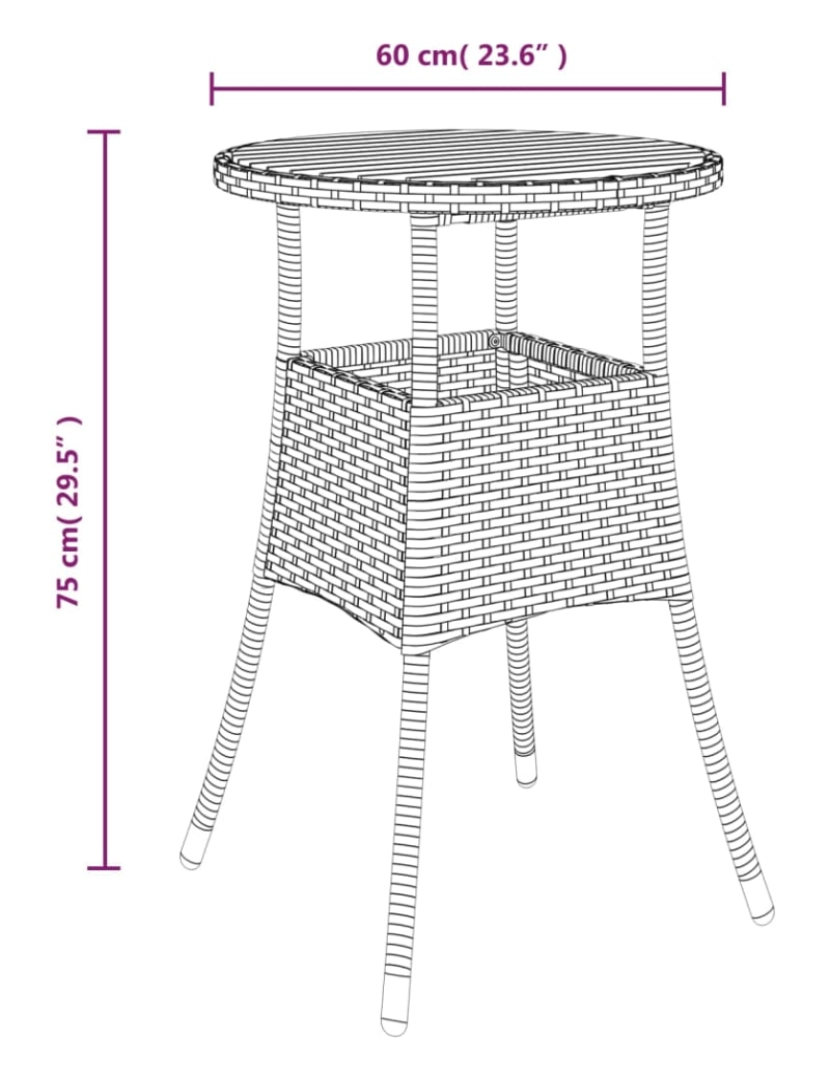 imagem de vidaXL Mesa de jardim Ø60x75 cm madeira de acácia e vime PE cinzento7
