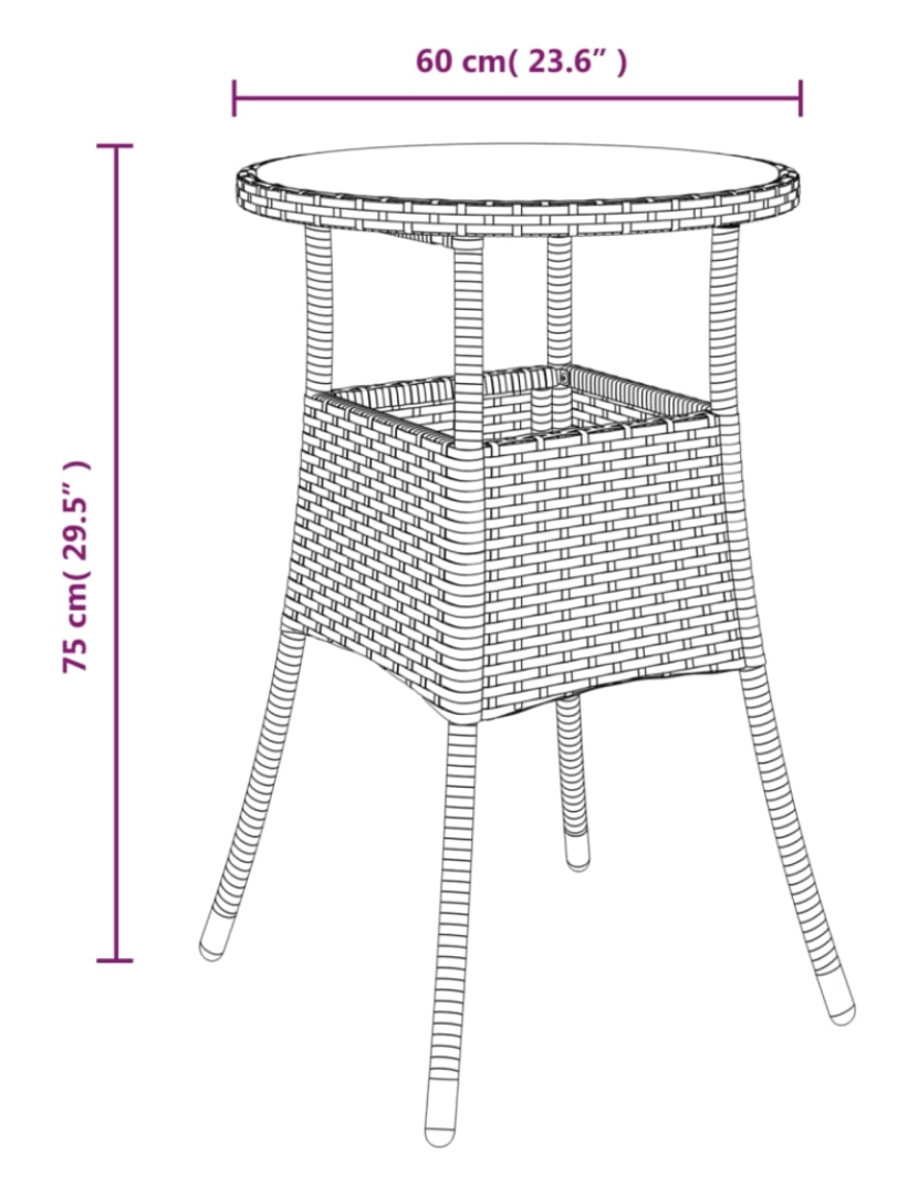 imagem de vidaXL Mesa de jardim Ø60x75 cm vidro temperado e vime PE castanho7