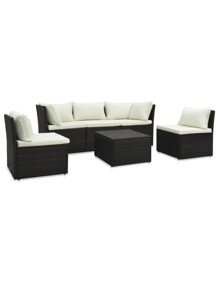 imagem de vidaXL 4 pcs conjunto lounge jardim c/ almofadões vime PE castanho2