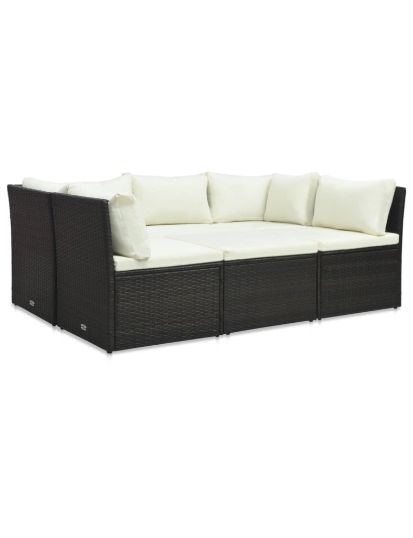 imagem de vidaXL 4 pcs conjunto lounge jardim c/ almofadões vime PE castanho3